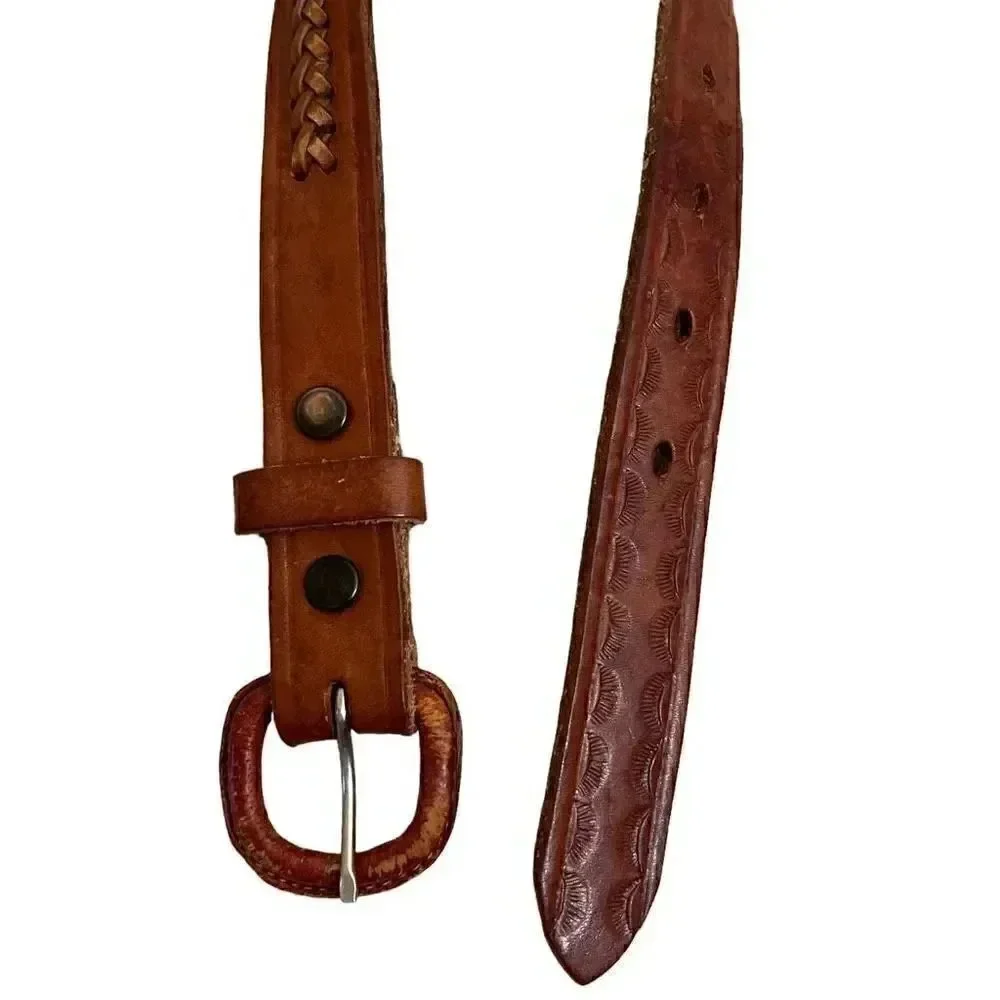 Brown Leather Weaved Western Bohemian Buckle One Size